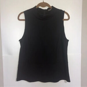 J. McLaughlin Black High Neck Sleeveless Top Blouse XL Back Zipper Peplum Bottom
